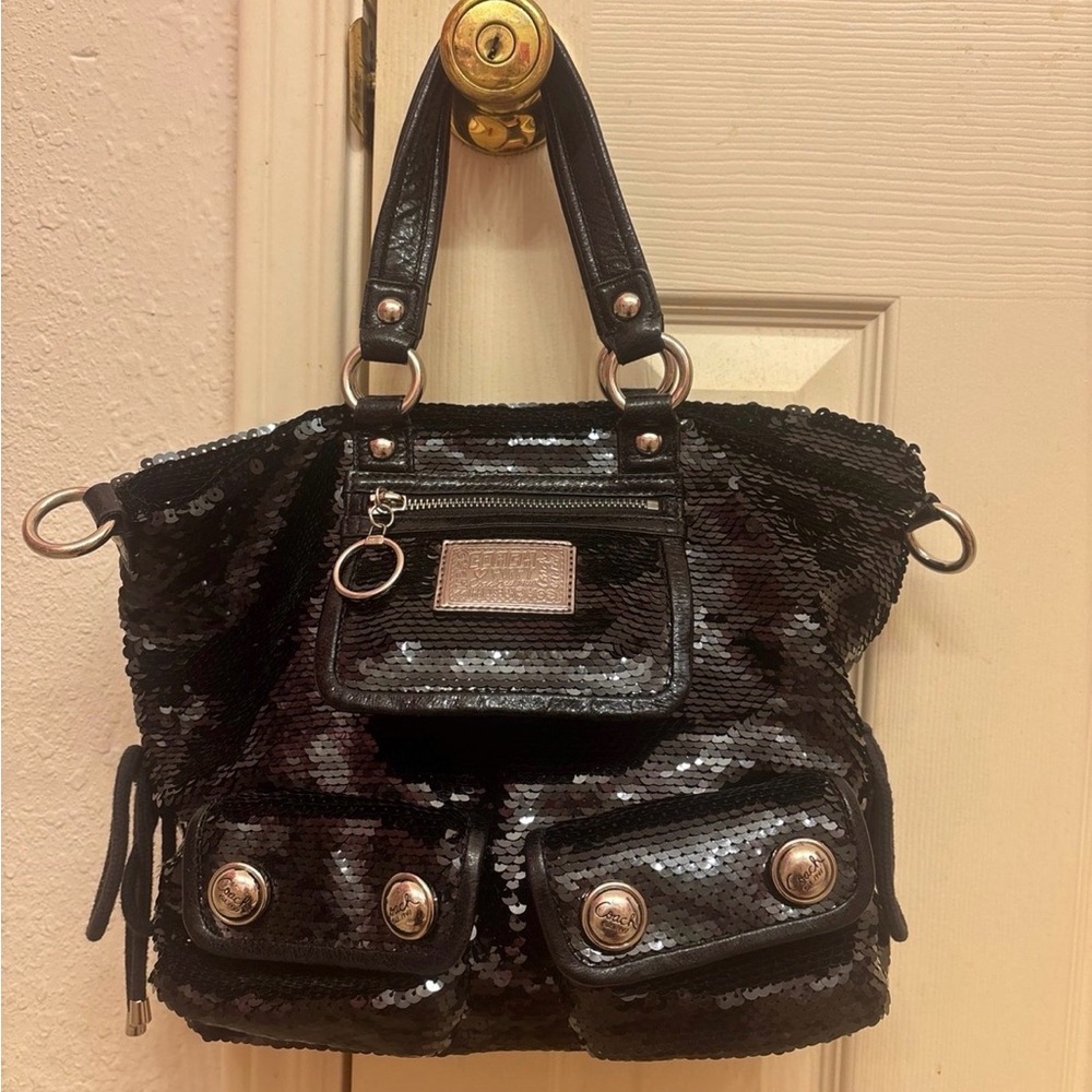 Coach Poppy Black Sequin Spotlight Shoulder Bag